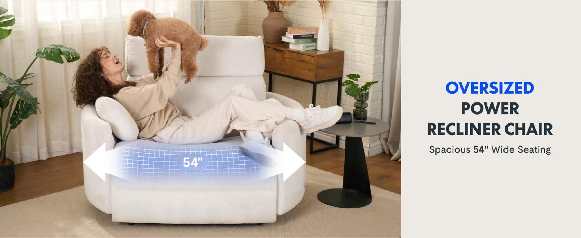FLEXISPOT Mochi Pro Zero-Wall XXL Elektrischer Relaxsessel, 1,5-Sitzer mit 138 cm Sitzbreite, Fernsehsessel für Große&Schwere, Klemmschutz&USB-C,Beige