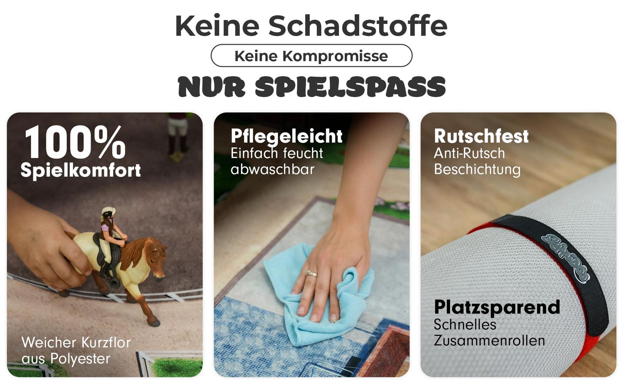 Pferde Spielteppich Großer Reiterhof Größe: 200cm x 160cm - Teppich Jungen & Mädchen Kinderzimmer, Kinderteppich für z.B. Schleich®, CollectA® Figure