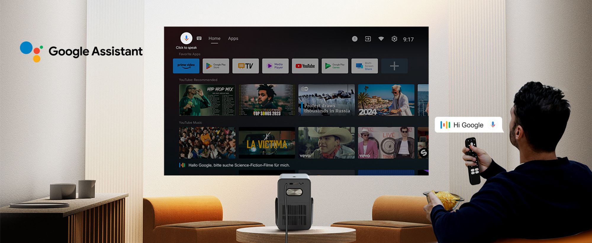 ULTIMEA Beamer Android TV 11.0 mit NETFLIX, 4K Heimkino Beamer Unterstützung 1000 ANSI-Lumen, Dolby Audio, Tragegriffdesign, Poseidon E40 Smart Serie