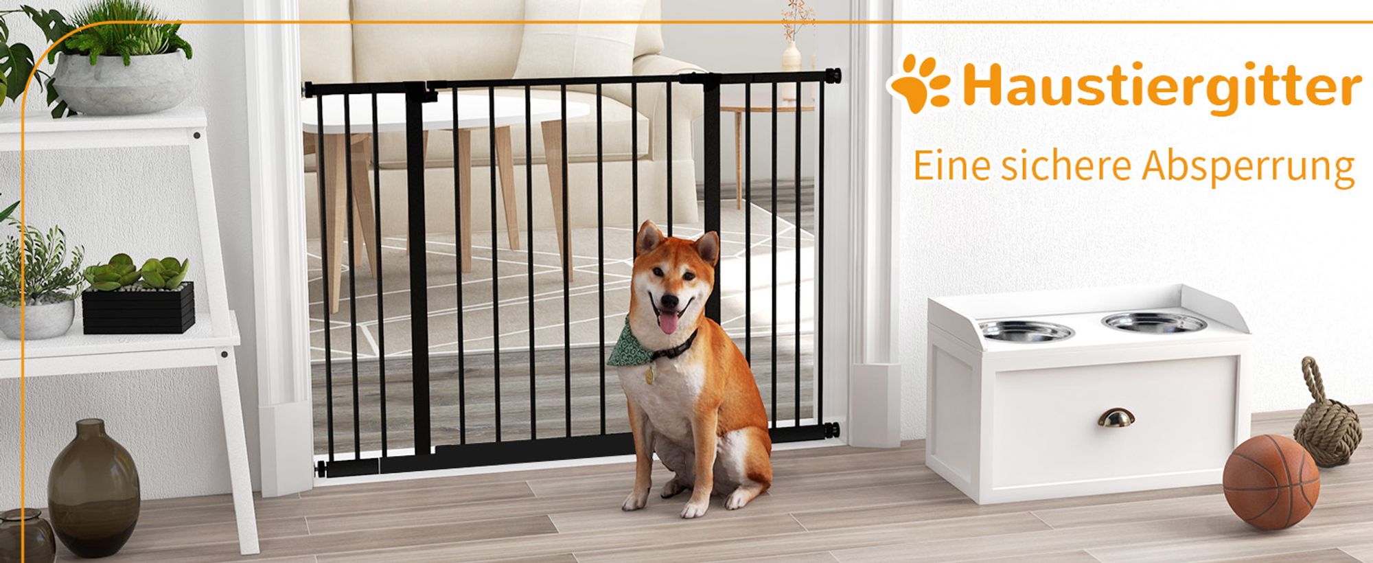 PawHut Hunde Absperrgitter ohne bohren Schutzgitter Treppenschutzgitter Stahl