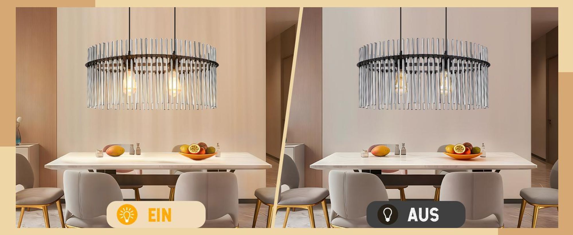 ZMH Pendelleuchte 2 Flammig Hängeleuchte Esstisch E27 Pendellampe Esstischlampe Hängend Glasschirm Ø60cm für Küche Wohnzimmer(ohne Leuchtmittel)