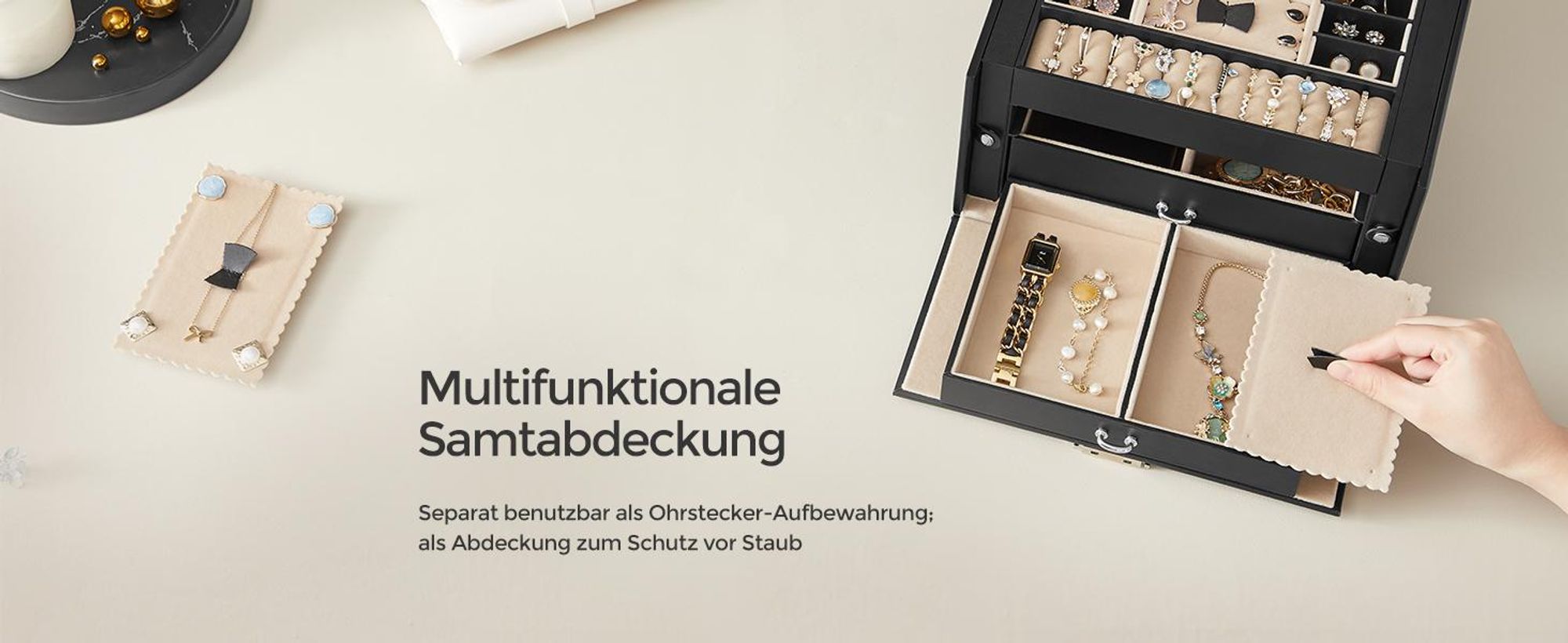 Schmuckkästchen mit 2 Schubladen, Samtfutter