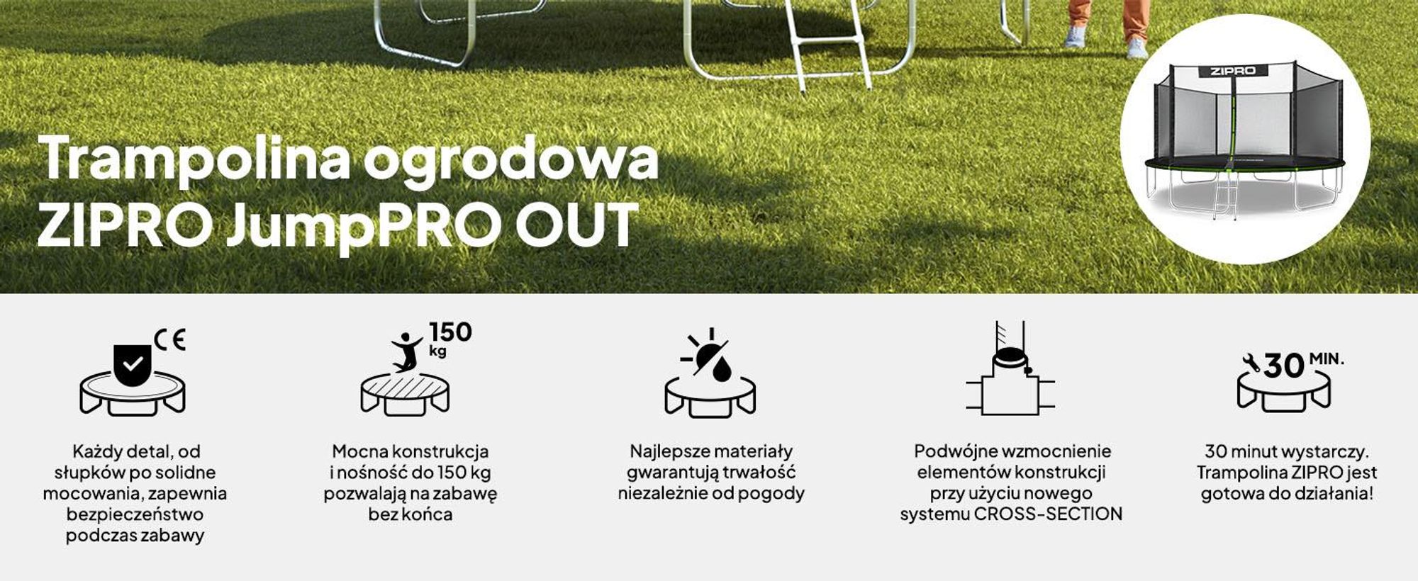 Trampolina ZIPRO Jump Pro Out | 14FT Ø 435 cm | Trampolina ogrodowa Trampolina dla dzieci Kompletny zestaw z siatką zewnętrzną, drabinką i osłoną krawędzi, do użytku na zewnątrz, zielona