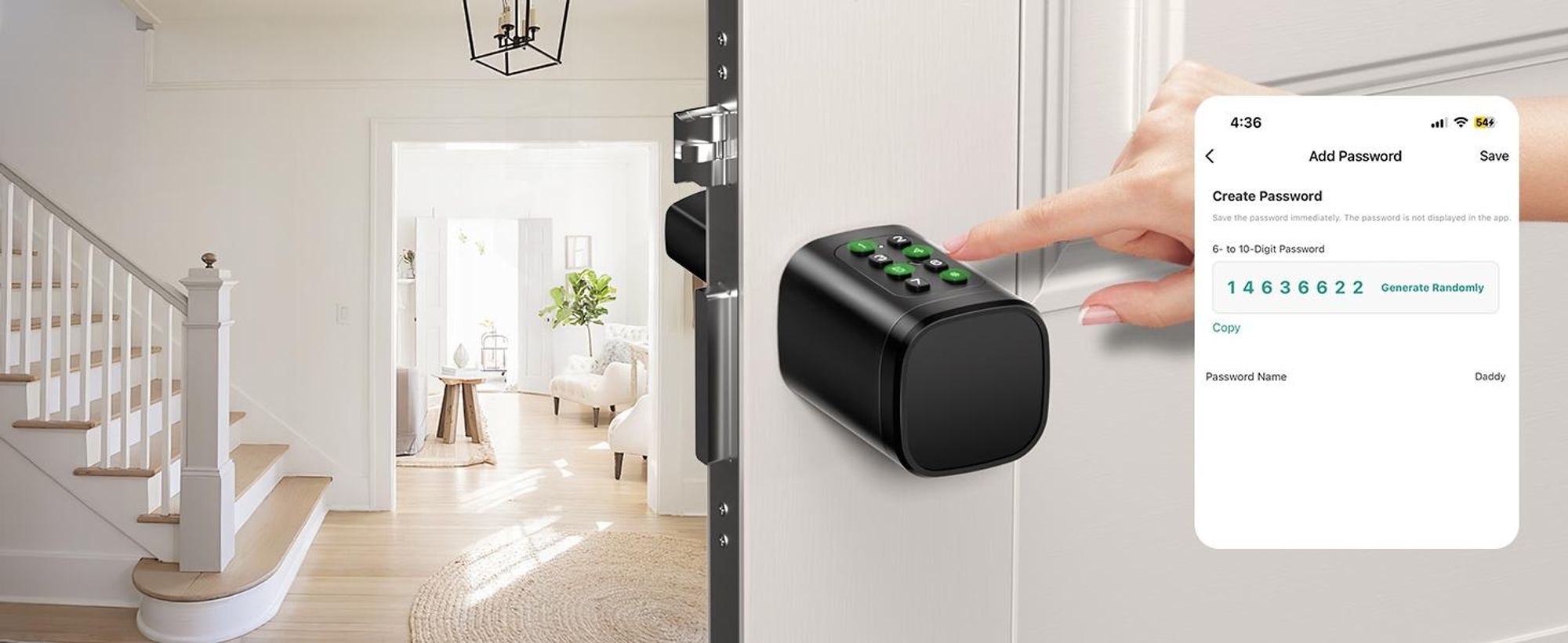 Elektronisches Türschloss mit Fingerabdruck, Schließzylinder verstellbar 60-90mm, Öffnen per PIN-Code, RFID-Karte, Notschlüssel & Tuya App