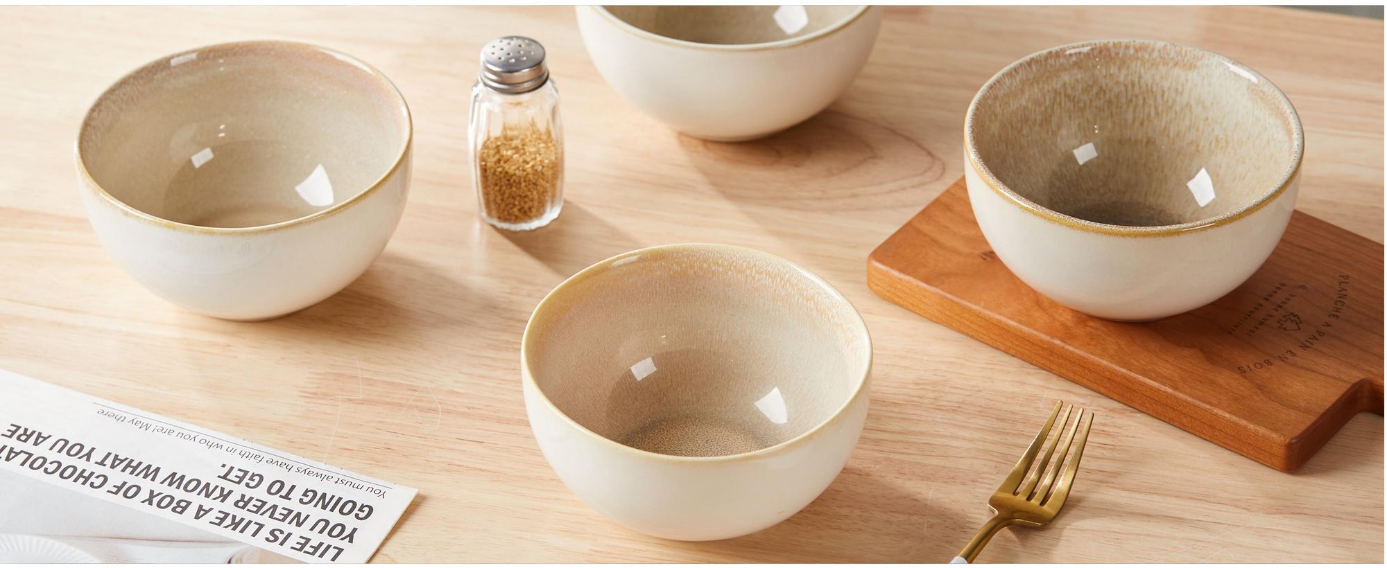 Tafelservice, 16tlg Kombiservice, Geschirrset mit Suppenteller Dessertteller Müslischale für 4 Personen Reactive-Glaze, Steingut, Mikrowellenherd