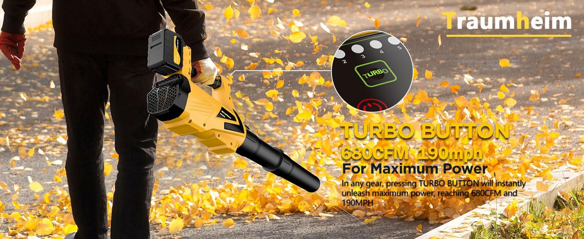 Akku Laubbläser mit 2× 6000mAh Akkus & Ladegerät, 5+1 Turbo-Stufen, Bürstenloser Motor Elektrisches Laubbläser für Garten, Auto & Terrasse