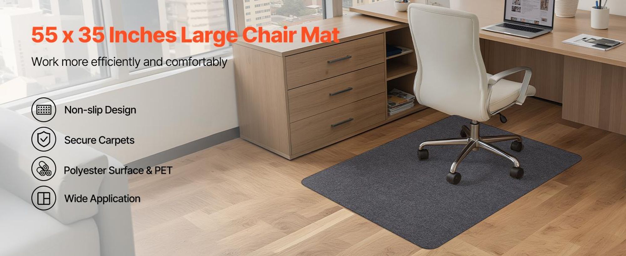VEVOR Stuhlmatte, 765 x 1215 mm transparente Bürostuhlmatte für harte Böden, Bodenschutz für Rollstühle, rutschfest und leicht zu reinigen, glatte Unterlage für den Schreibtisch im Home Office (rechteckig), Rechteck-c, 89x140 cm