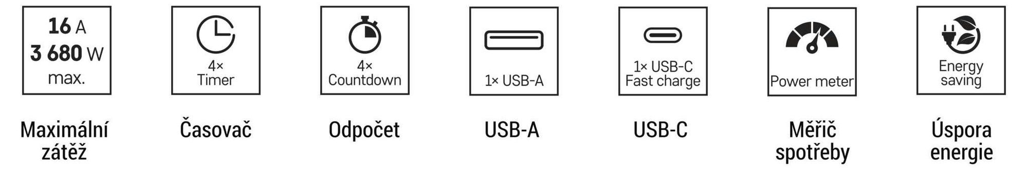 EMOS GoSmart prodlužovačka s WiFi a aplikací, 2m 4-zásuvková lišta se 2 porty USB (USB-C, USB-A), vypínačem, wattmetrem a časovačem, P1412SM