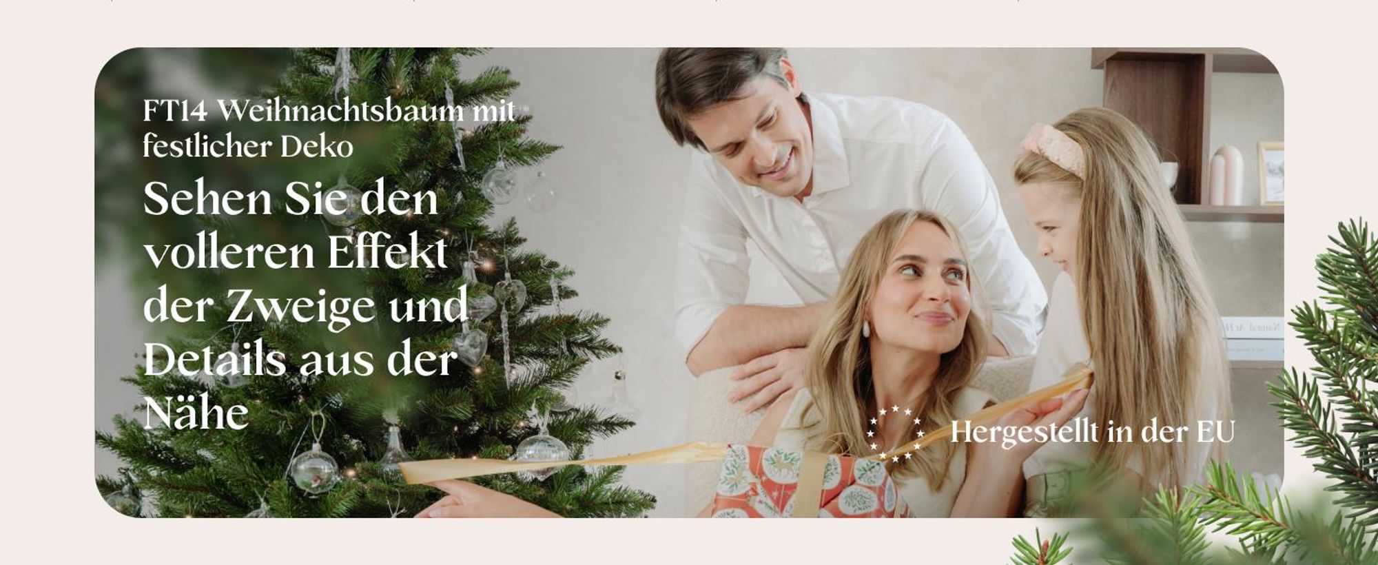 FairyTrees Weihnachtsbaum künstlich 220cm NORDMANNTANNE mit Christbaum Holzständer |  Tannenbaum künstlich mit grünem Stamm |  EU