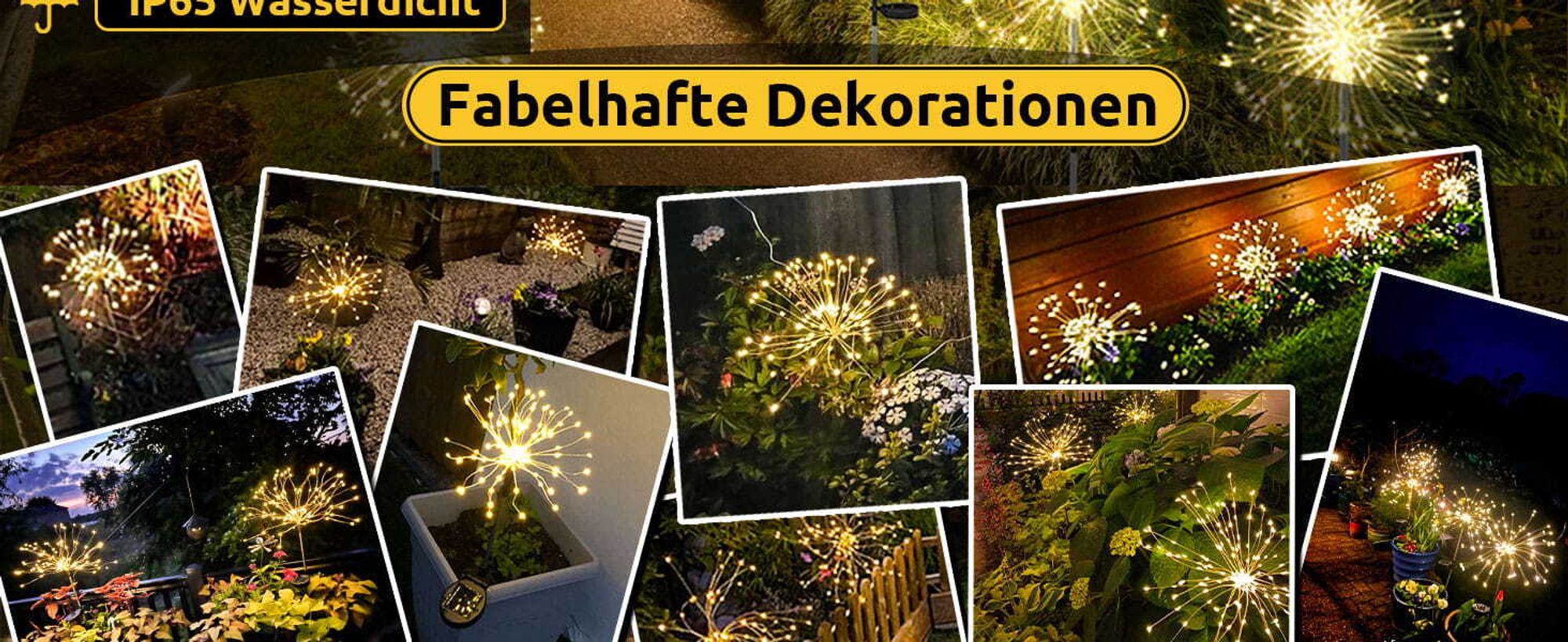 Solarleuchten für Außen Garten 2 Stück 120 LED Solar Pusteblume Gartenbeleuchtung, 8 Modi Solarlampen Gartenstecker Winterfest Solarlicht Feuerwerk