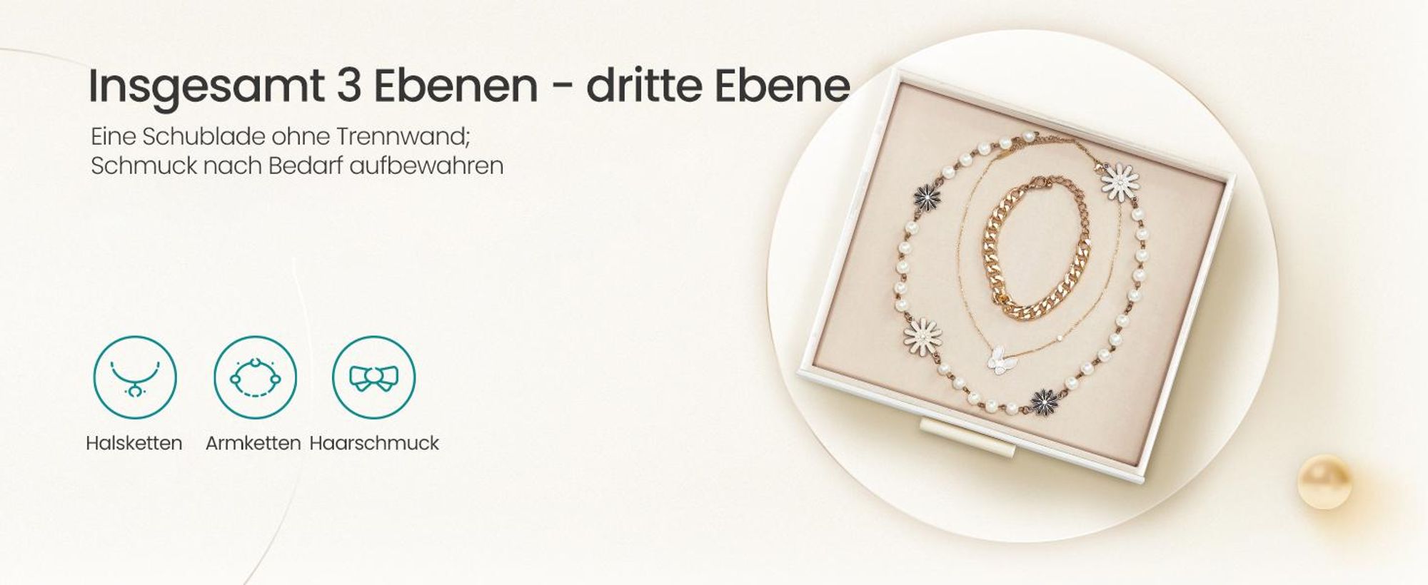 SONGMICS Schmuckkästchen, Schmuckkasten mit 3 Ebenen, Glasdeckel, 2 Schubladen
