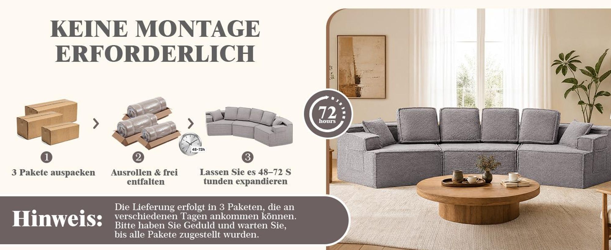 COMHOMA Sofa, modulares Schlafsofa, Polstersofa, 3-Sitzer Sofa, Flexible Sektionscouch,mit Aufbewahrungstasche, Couch mit schlaffunktion, Keine Montag