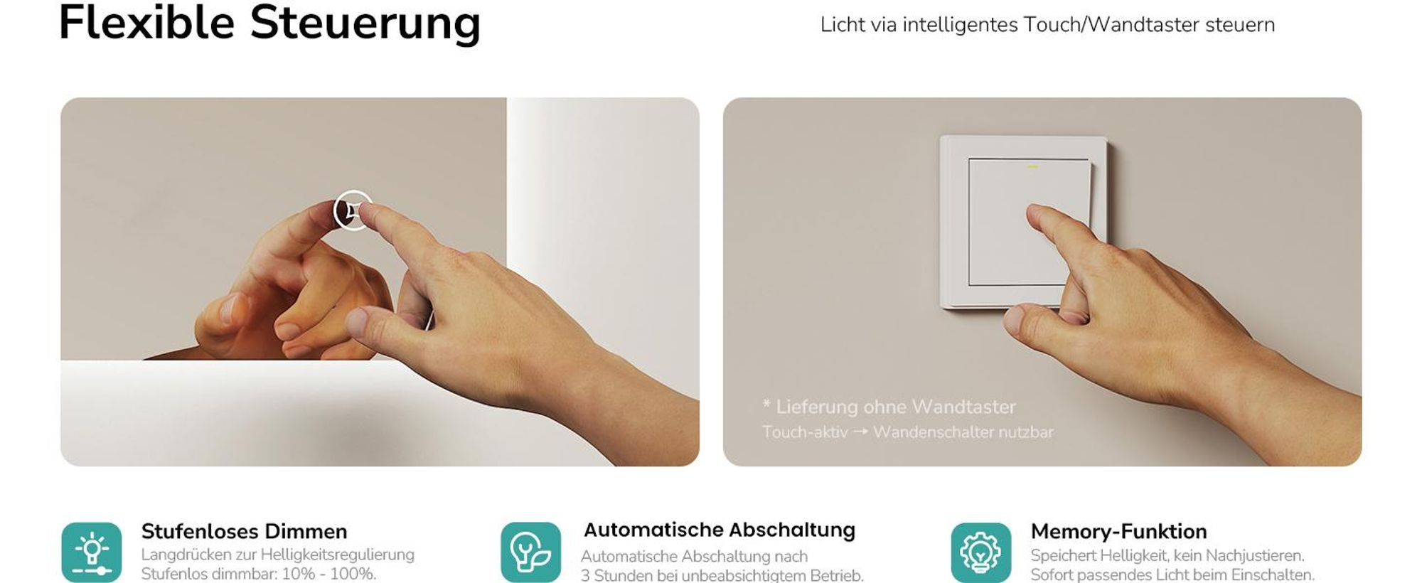 EMKE LED Badspiegel 50x70cm Badspiegel mit Beleuchtung Kaltweiß Lichtspiegel Badezimmerspiegel Wandspiegel mit Touchschalter
