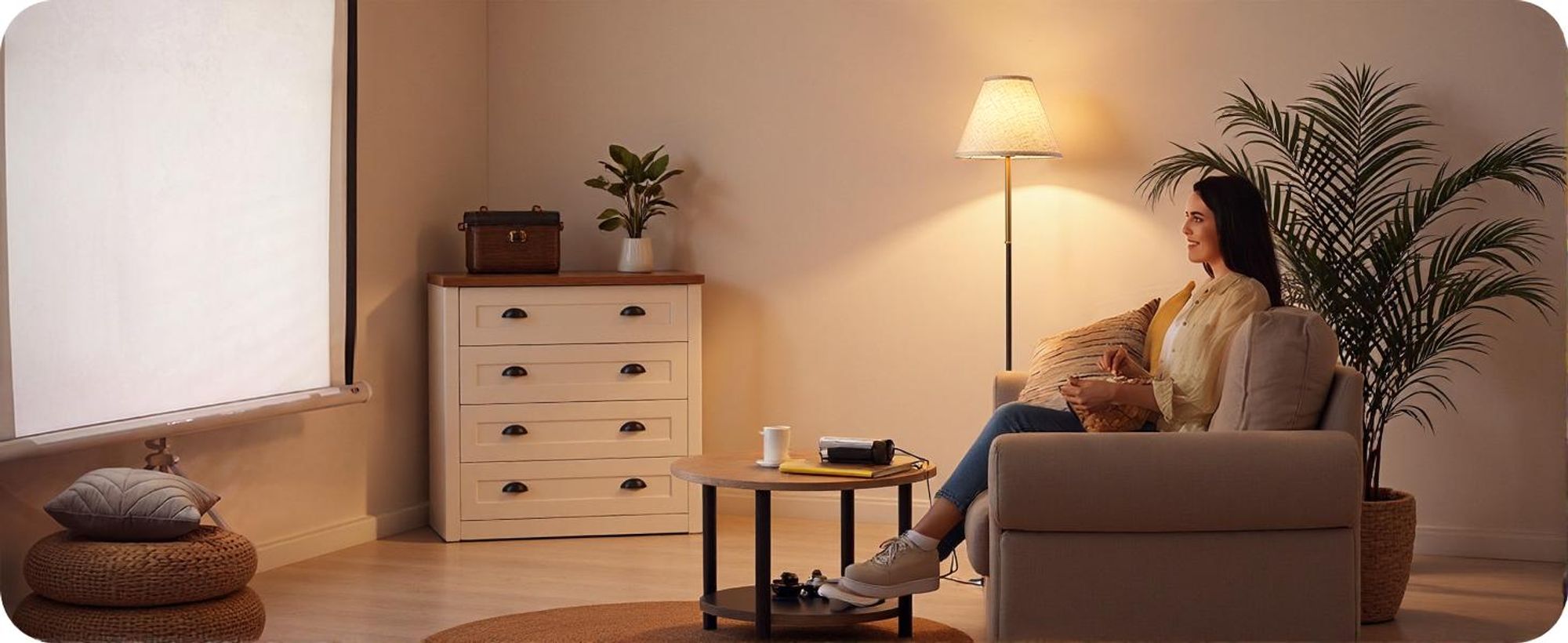 EDISHINE Stehlampe Wohnzimmer, Baumwoll-Leinenschirm, Retro, 2700K, Beige, Inkl. LED-Glühbirne, E27-Fassung, Metallgestell, Fußschalter