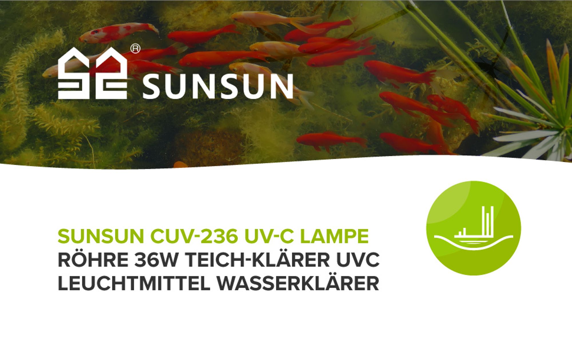 SunSun Ersatzteil für Teichklärer CUV-236 - UV-C Lampe 36 W - Ersatz Leuchtmittel für Vorklärgerät für Teichfilter & Teichpumpe, Wasserklärer mit UV-Lampe, Lichtfilter zur Algenbekämpfung