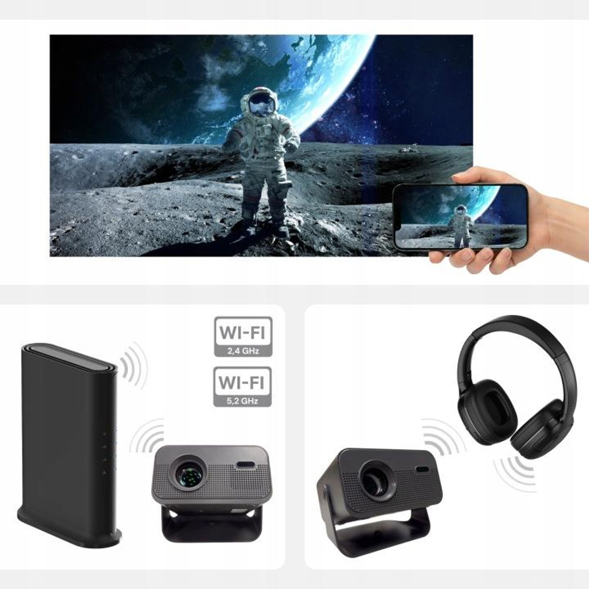 Projektor Forever FP-220E Sport 4K WiFi Bluetooth Android 13 Głośnik Czarny metaliczny
