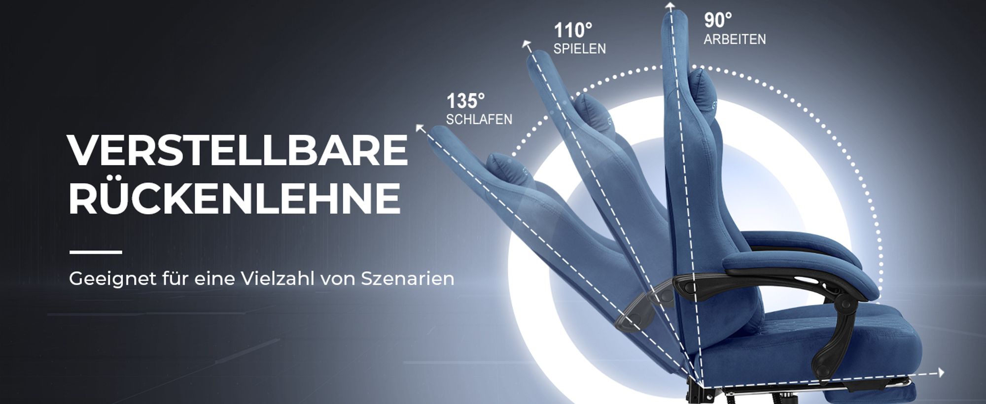 GTPLAYER Gaming Stuhl Stoff Gaming Chair Ergonomisch Bürostuh PC Stuhl,  Verstellbarer und Drehbarer Schreibtischstuh mit Fußstütze, Blau