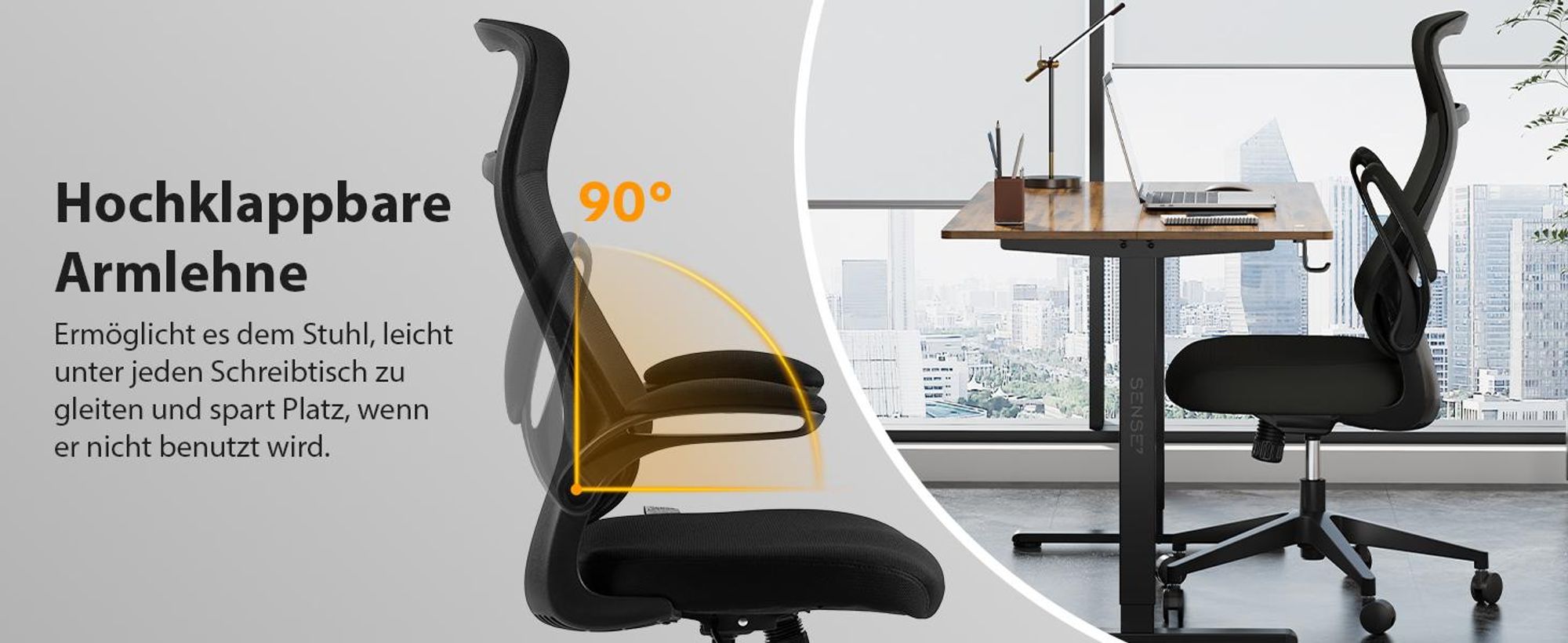 SENSE7 Revo Ergonomischer Bürostuhl Schreibtischstuhl Schwarz Klappbare Armlehnen Netzrücken Wippfunktion Homeoffice Chefsessel PC Stuhl 140 kg