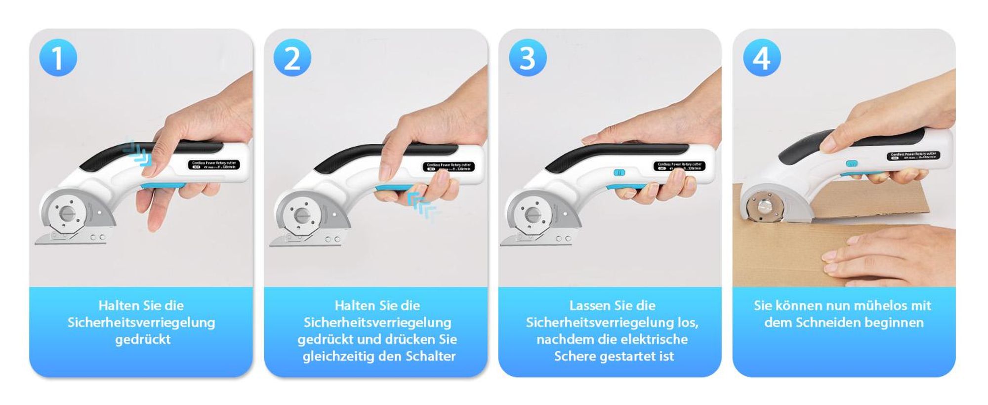 Akku Universalschneider, Elektrische Schere, Elektrischer Kartonschneider, 320rpm Kabellos Rollschneider, schneidet bis zu 9mm dick,mit 1 Ersatzklinge