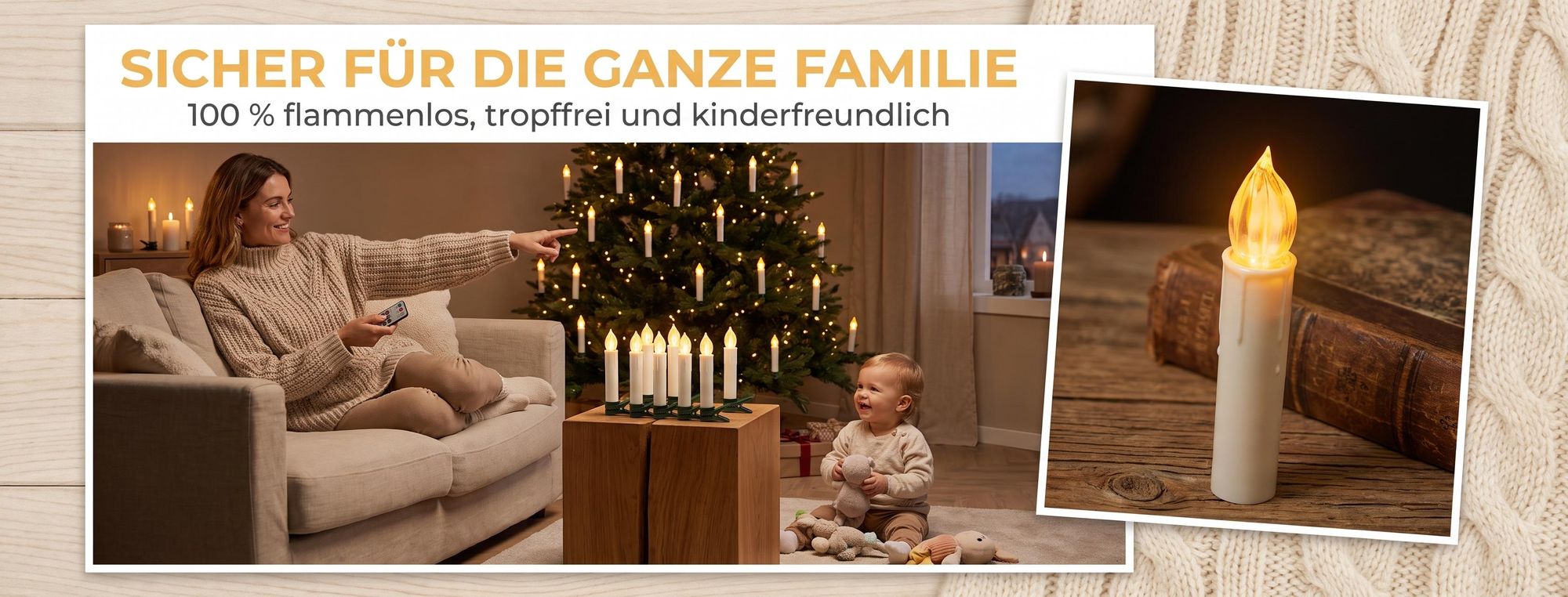 LARS360 LED Christbaumkerzen kabellos mit Klammern, Haken