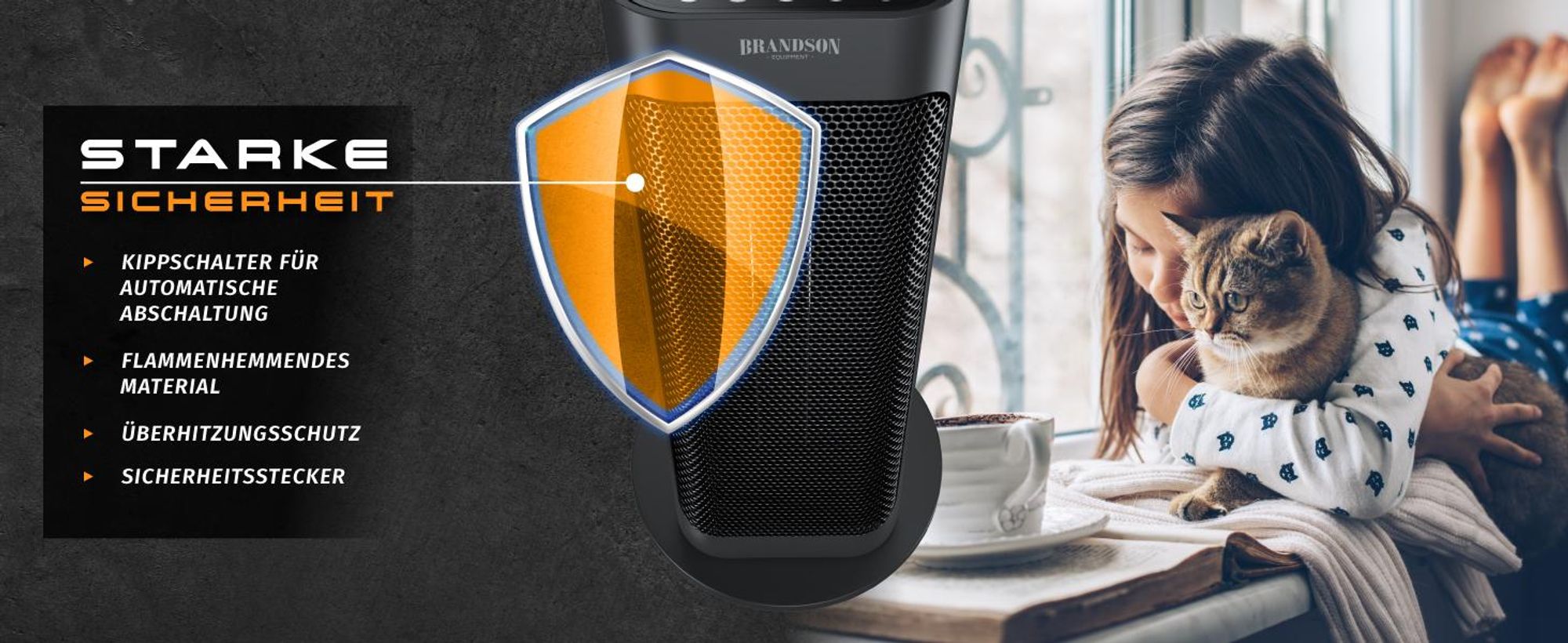 Brandson Heizlüfter 2000W, Keramik Heizlüfter mit Timer & Fernbedienung, 80° Oszillation, Überhitzungsschutz, Automatische Abschaltung, Umkippschutz, 2 Stufen, Schwarz