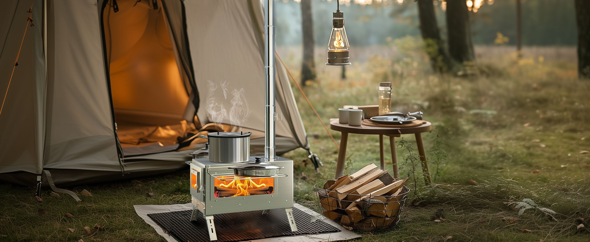 unho Edelstahl Outdoor-Holzofen, Camping-Holzofen, tragbarer Zeltofen, Zeltheizofen, faltbar, Kocher Notofen Herd Heizung Outdoor