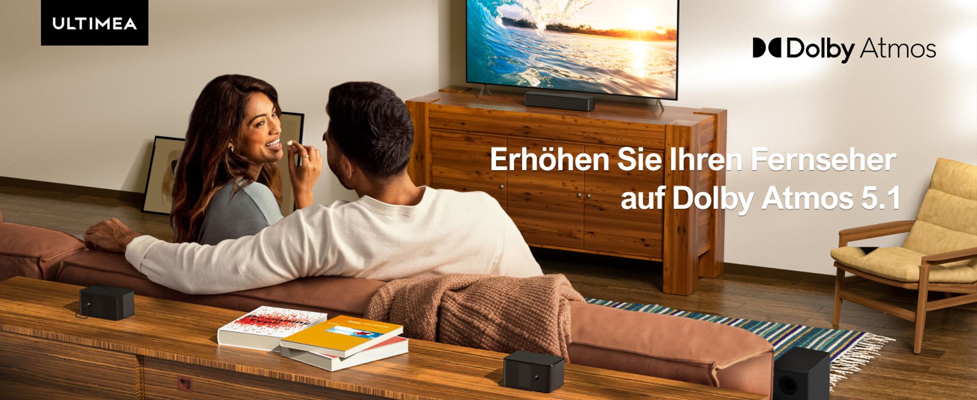ULTIMEA 5.1 Soundbar mit Dolby Atmos, 3D Surround Sound System mit Subwoofer, 2 Rear-Lautsprechern, Soundbar Bluetooth 5.3 mit Einstellbarem Bass