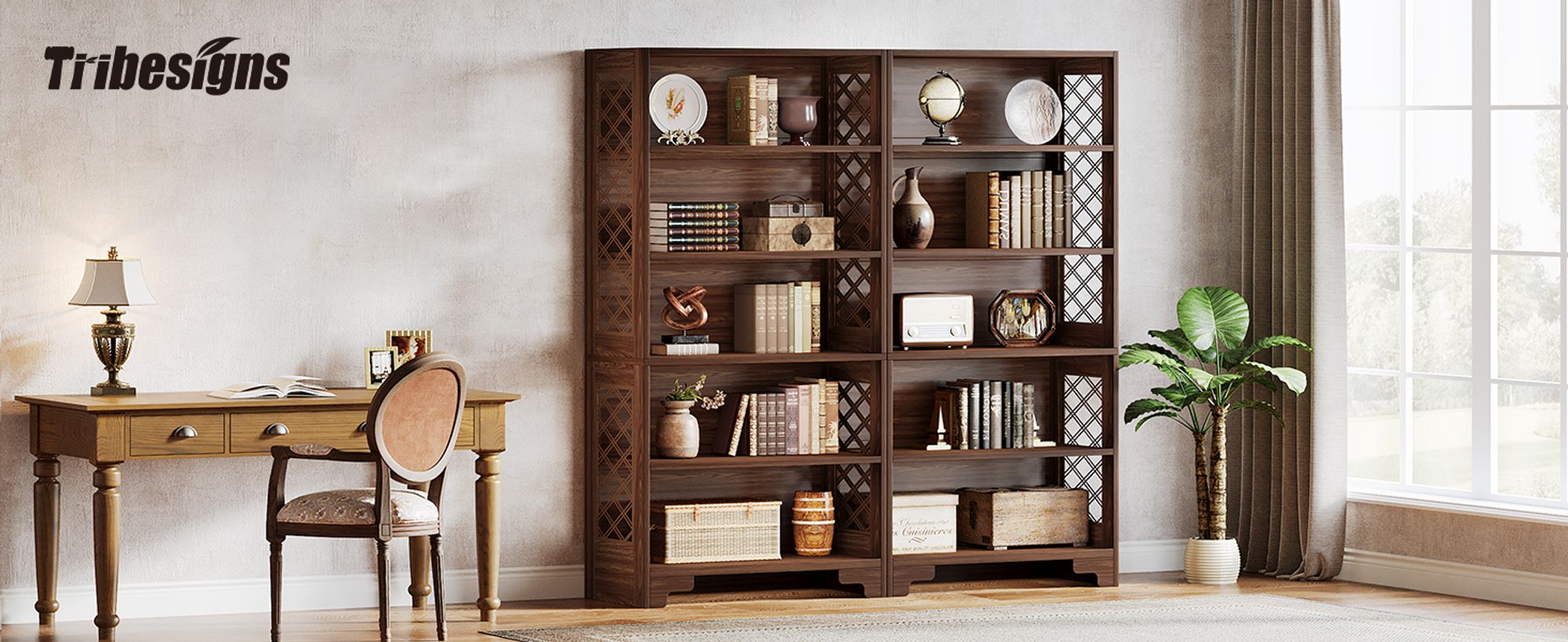 Tribesigns Bücherregal mit 6 Ebenen, Bücherregal bodenstehend, 5 Ablagen, Lagerregale, Mid-Century Bücherregal für Heimbüro, Wohnzimmer, Schlafzimmer