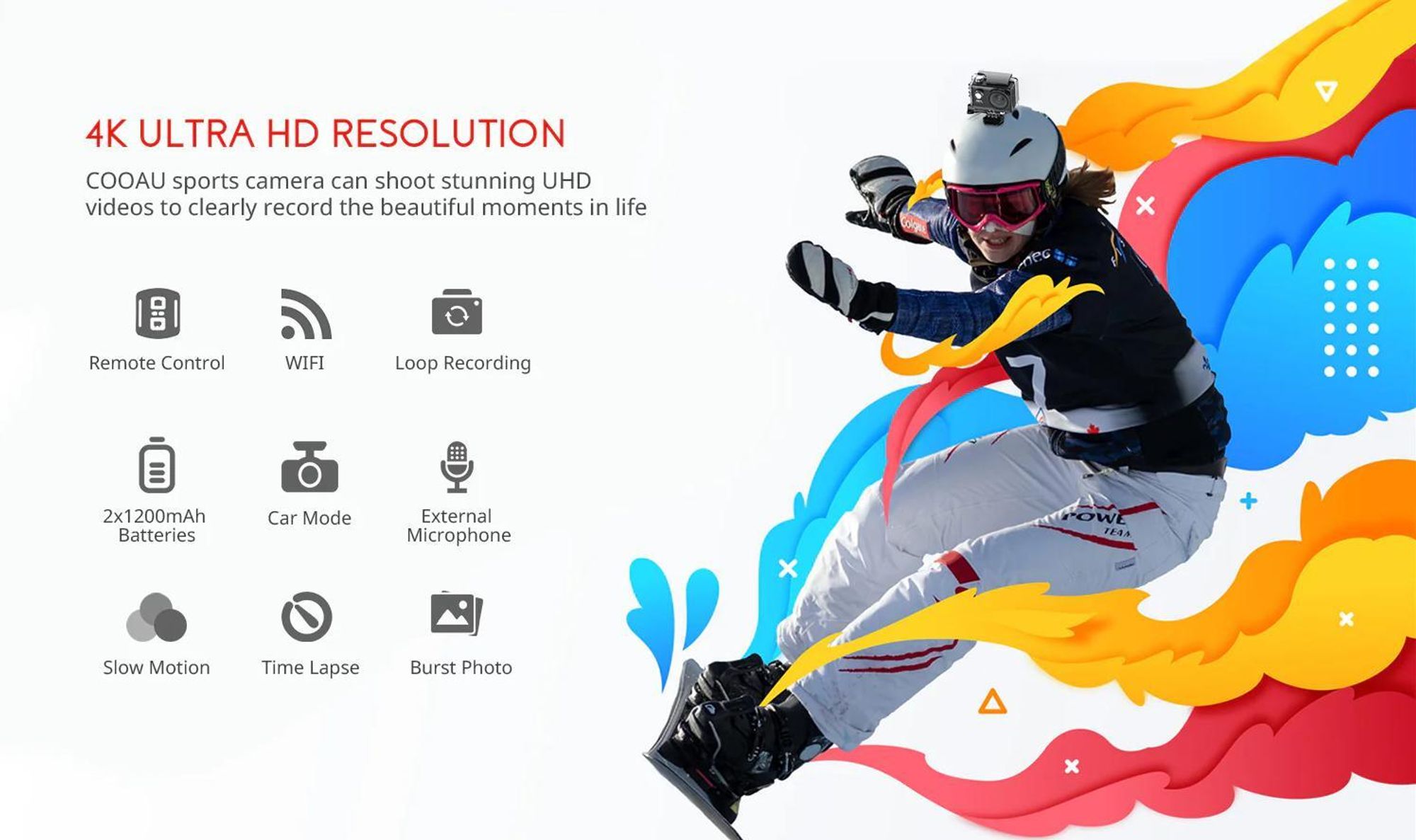 COOAU 20MP Sport Aktion Kamera Action Cam Camera WiFi EIS 40m Unterwasserkamera
