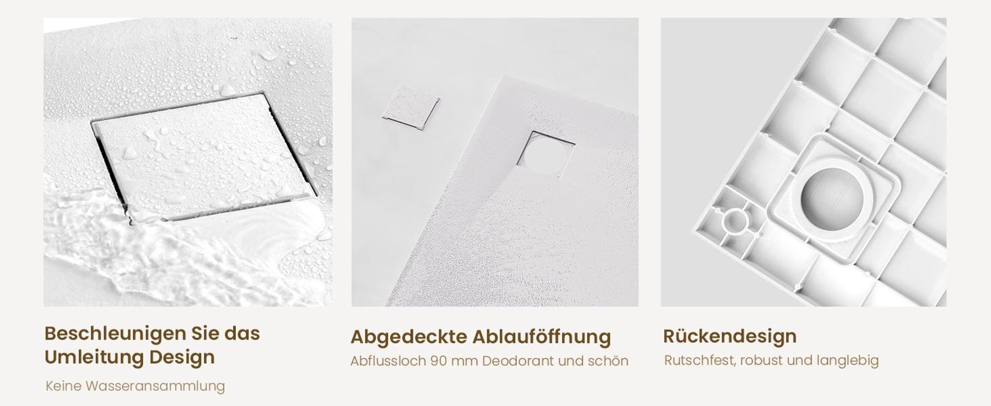 EMKE Duschwanne 90x90cm Duschtasse mit Rutschfeste Flach Brausewanne Schneidbar Weiß Fächerförmige Brausewanne SMC Steinoptik