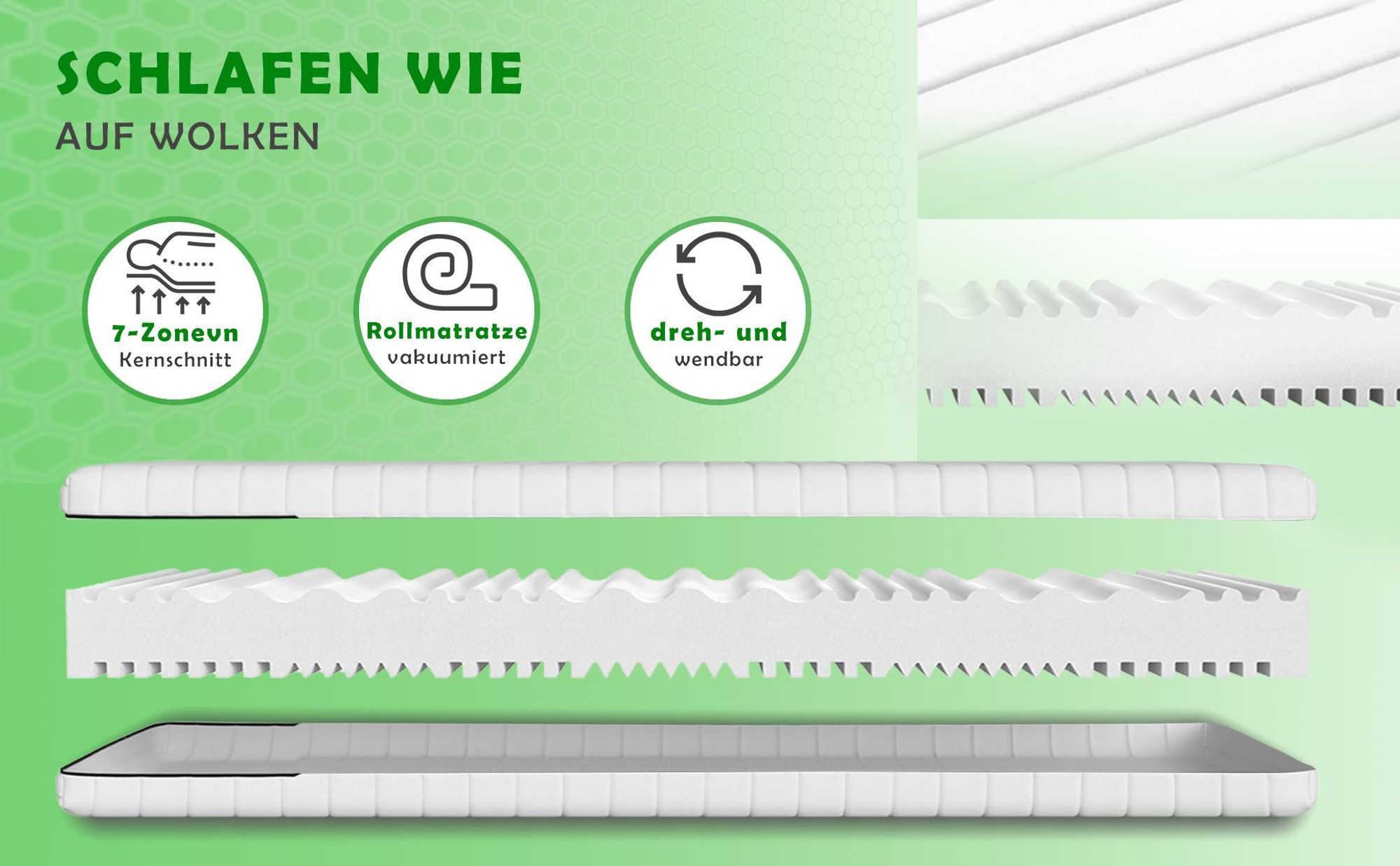 7-Zonen Kaltschaummatratze in verschiedenen Größen 90x190 cm bis 140x200 cm, ergonomisch, punktelastisch, schnelle Reaktion auf Schaum, ideale Matratze für gesunden Schlaf, hohe Qualität