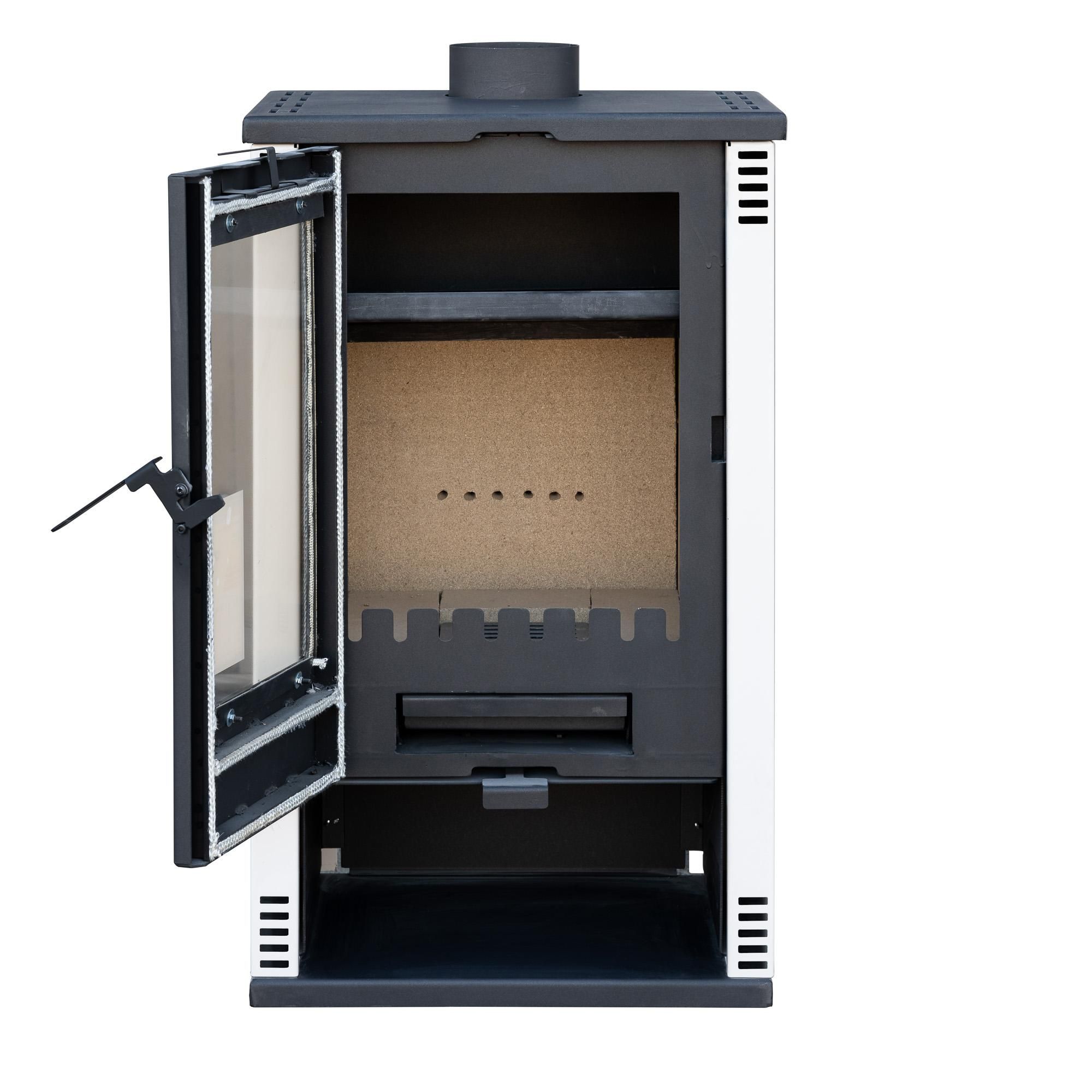 Kaminofen ALAZ K10M Elfenbeinfarbe 10 kW, Kamin Heizofen Dauerbrandofen Holzofen, Кaminholz Hüttenofen, Кaminfeuer, Briketts kamin, Fireplace wood
