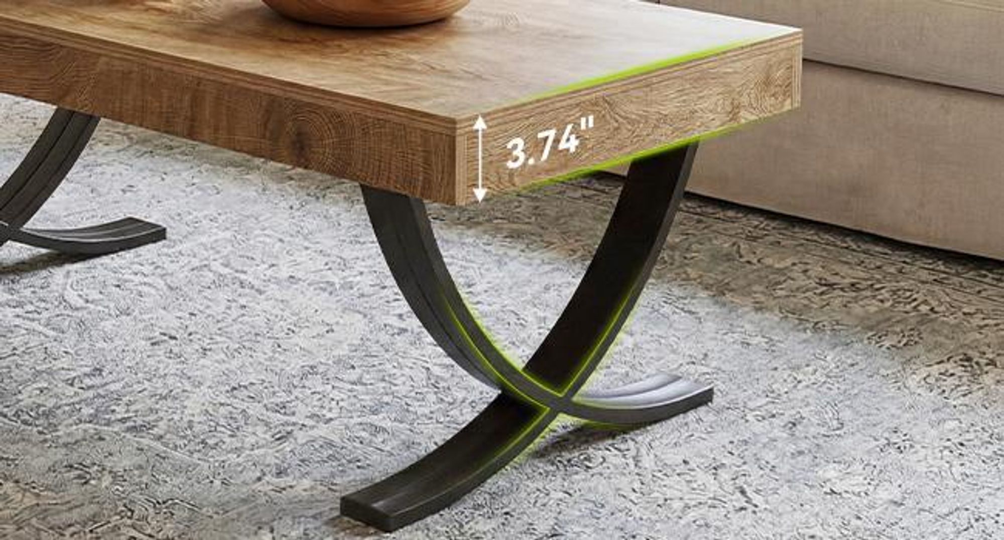 Tribesigns Couchtisch Holz, moderner Wohnzimmertisch Industriestil, mit geschwungenenKreuzbeinen, dicke Tischplatte mit Holzmaserung, rustikales Braun