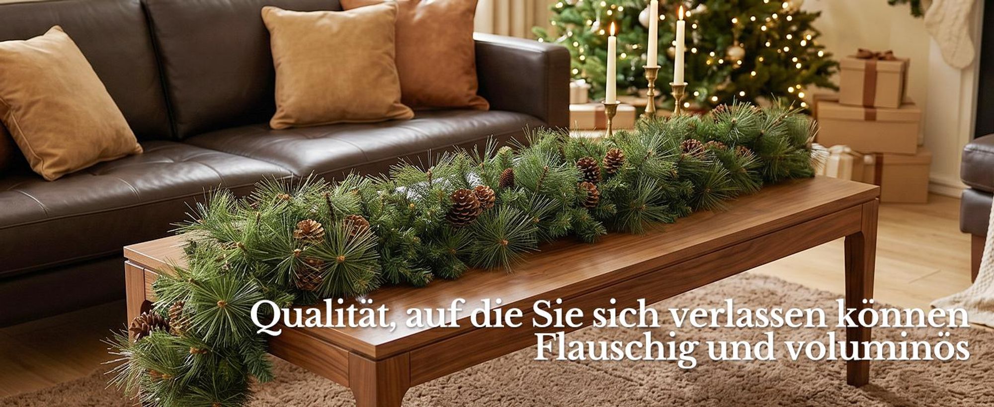 HOKEEPER Weihnachtsgirlande 180 cm mit grünen PVC-Nadeln & Zapfen