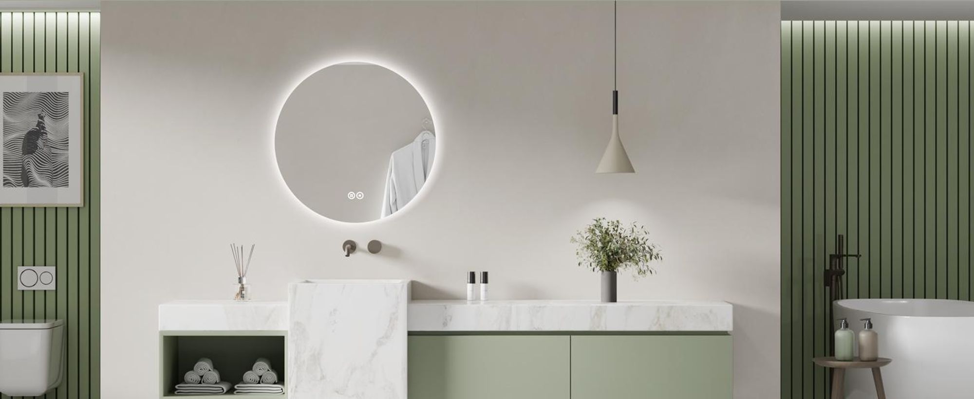 S'AFIELINA LED Badspiegel Rund Badezimmerspiegel Wandspiegel mit Touch-Schalter,3 Lichtfarbe 3000/4000/6500K 70 cm