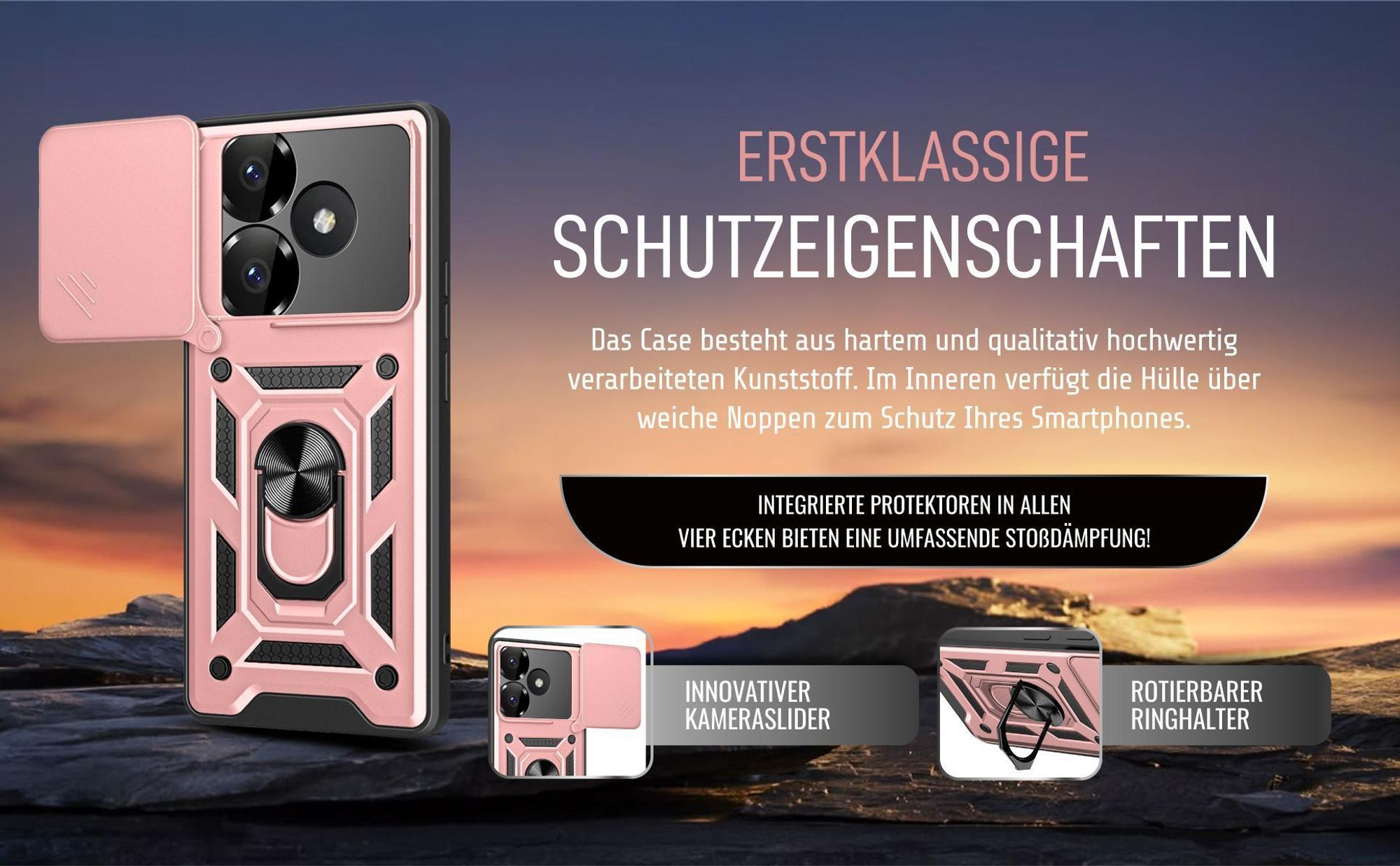 Handycase in Rosegold für Xiaomi Redmi 13 mit Ringhalter