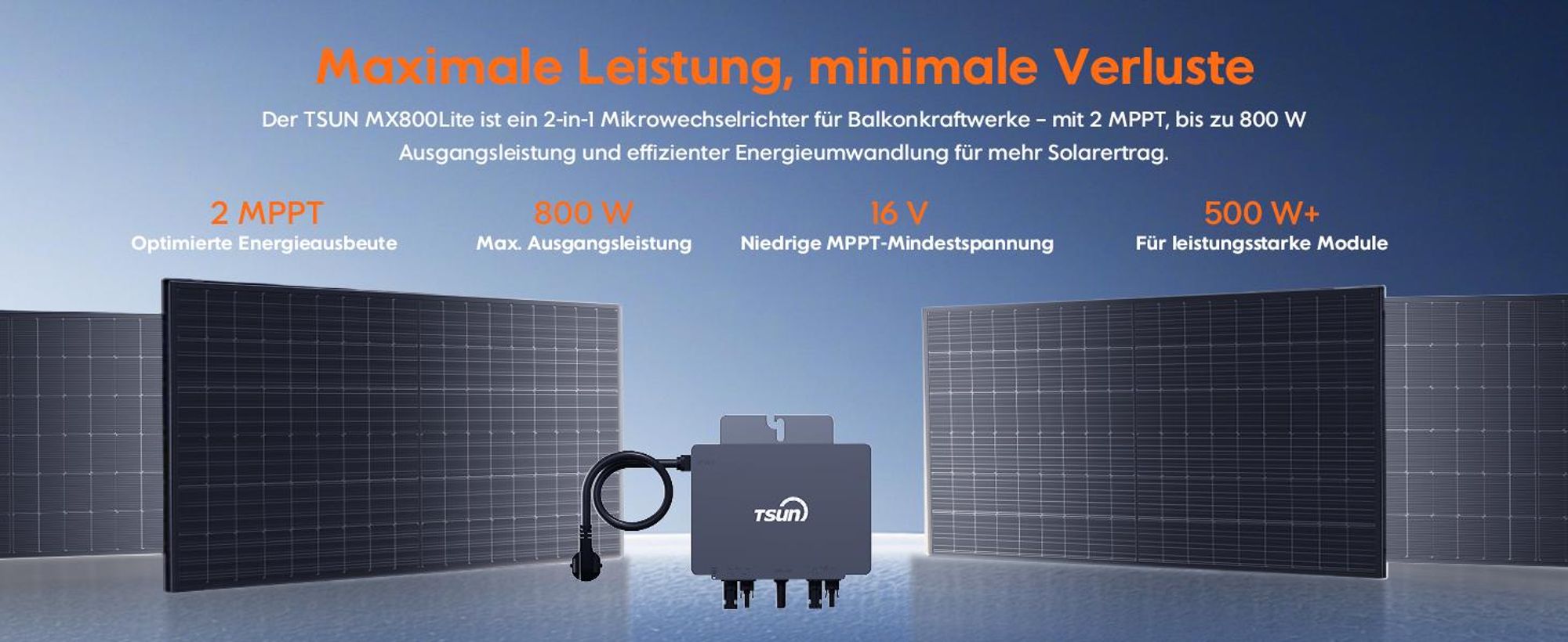 TSUN TSOL-MS800 Mikro-Wechselrichter 800W mit mit Anschlusskabel, Integriertes WLAN, Fernüberwachung per App, Separates MPPT für jedes Panel, 0% MwSt