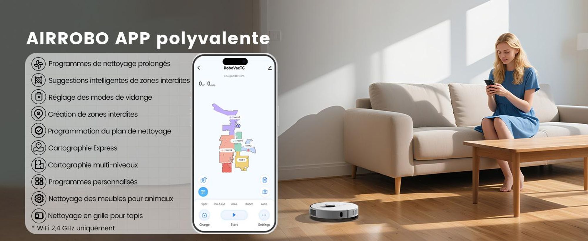 Robot aspirateur AIRROBO L60+ avec fonction de lavage, vidage automatique du bac à poussière, navigation LiDAR, 12 000 Pa, adapté aux tapis et aux poils d'animaux