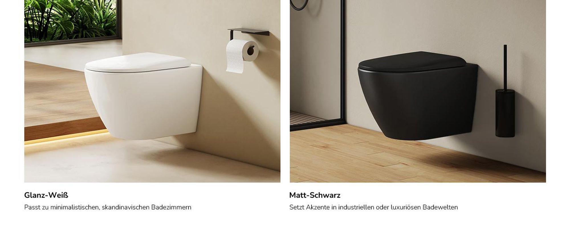 EMKE Hänge-WC spülrandlos Keramik Wassersparend Wandmontage Toilette mit Direktspülung Doppel-Loch-Gegenspülung Soft-Close Deckel Glänzendweiß