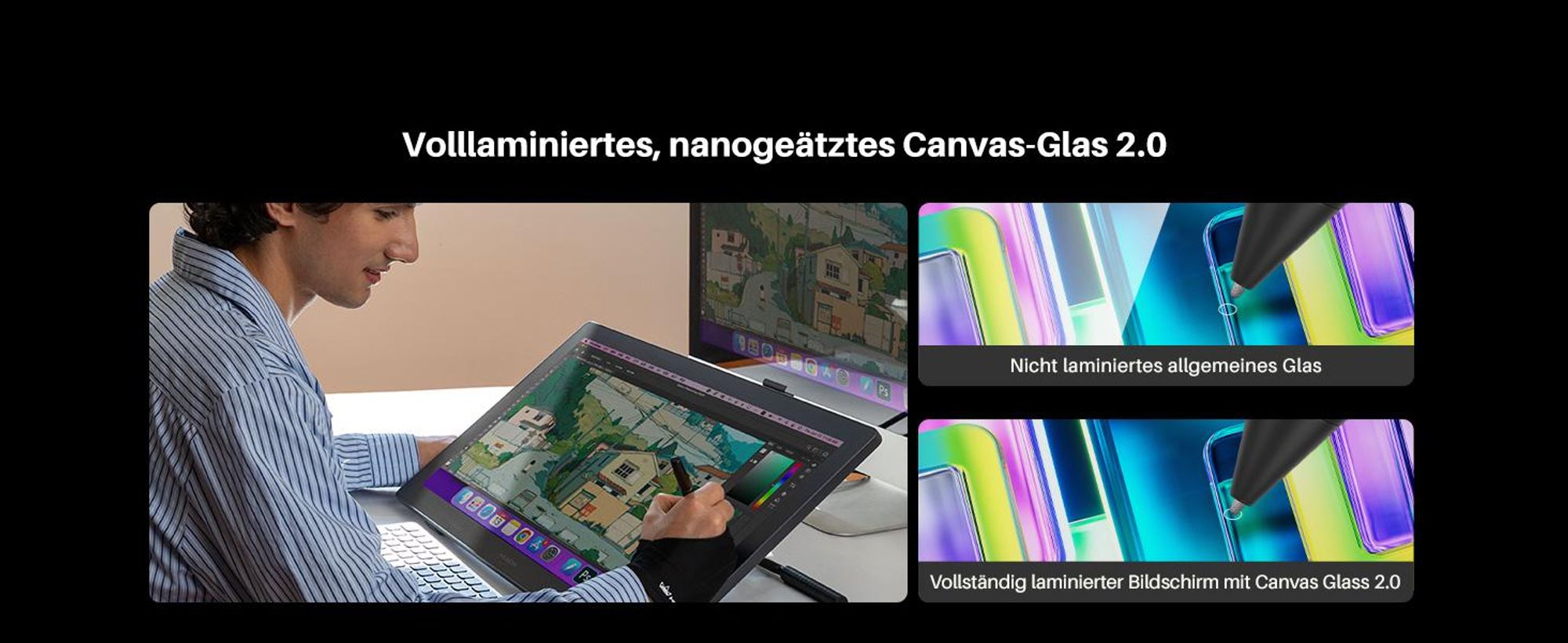 Huion Kamvas 22 (Gen 3) 2,5K 90Hz QHD Grafiktablett mit Display, 16.384 Stiftdruck PenTech 4.0 Stylus, 99% sRGB & ΔE<1,5 für Illustration