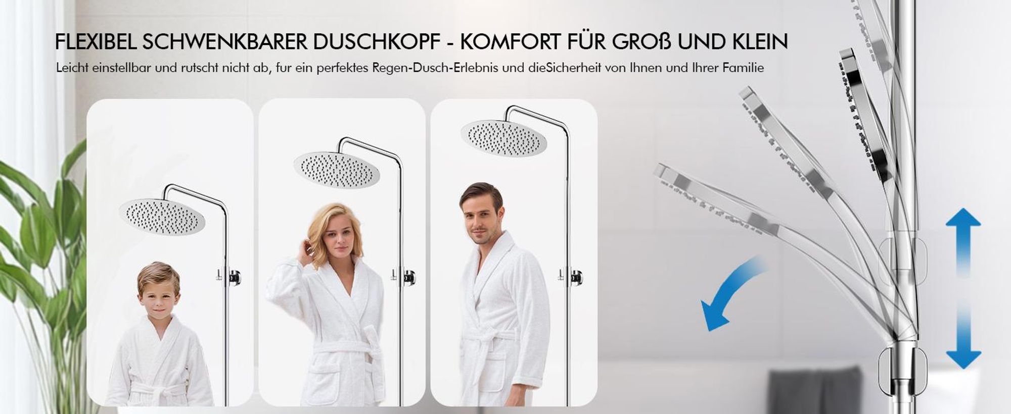 Duschsystem mit Thermostat und Glasablage, Brausegarnitur 3 Wasserausgabemodi, 12 Zoll Regendusche, Chrom