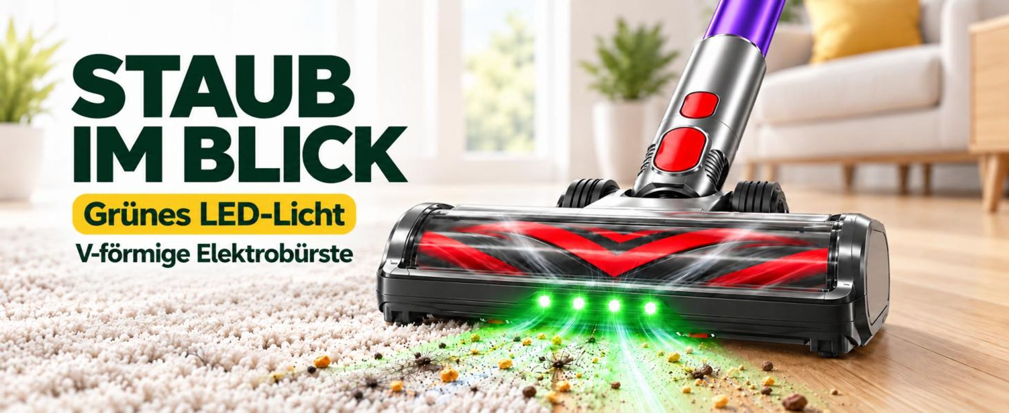 80000Pa Akku-Staubsauger 750W/80 Min., kabelloser Hand- und Stielstaubsauger, ultraleise, Smart-Display, leicht, Anti-Verwicklung für Tierhaare & Auto