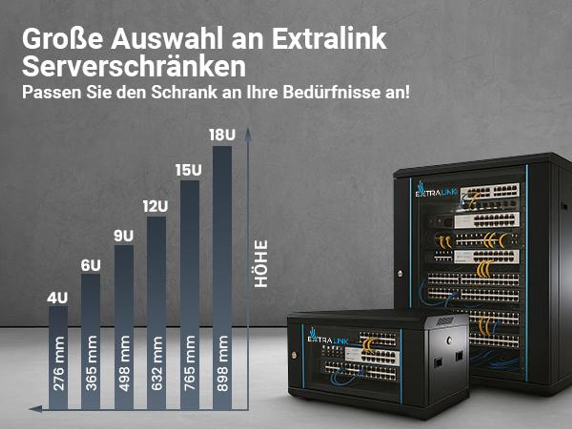 Extralink Netzwerkschrank Serverschrank Wandgehäuse 19" 15HE 15U 600 x 450 Grau