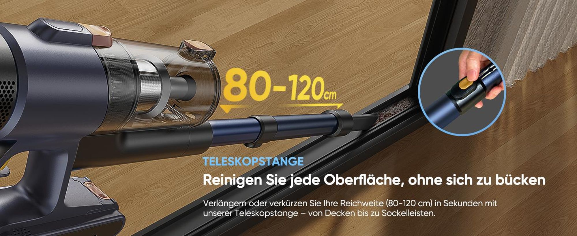 Vactidy V12 Akku Staubsauger/ 55Min/ 60kPa /600W/ 2,2kg/ Anti-Verhedderungs-Bürste, GreenEye Technologie, LED Touchscreen, für Hartböden, Teppiche