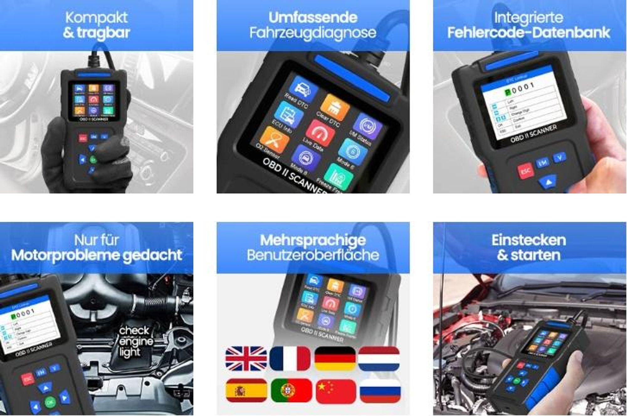 T200 Alles in einem OBD2 Diagnosegerät mit LCD Anzeige | OBD2 Scanner für Autos mit Motorcode Finder & Fehlerlesegerät | EOBD/obd-ii Diagnosewerkzeug
