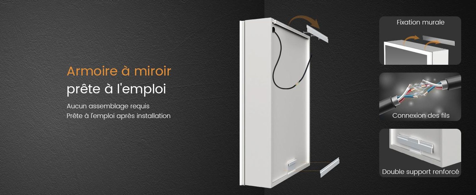 EMKE Armoire de toilette avec éclairage 145 x 500 x 700 mm Armoire de toilette LED avec antibuée et prise de courant, 3-couleurs gradable - 1 porte Armoire de salle de bain