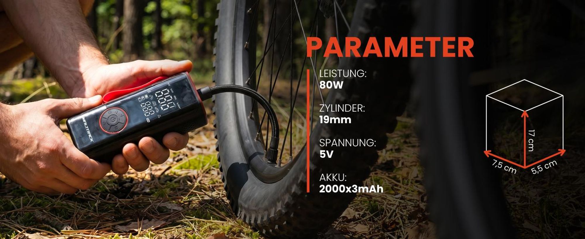 Elektrische Reifenpumpe Luftpumpe mit Akku 6000 mAh Powerbank für Auto Fahrrad Motorrad