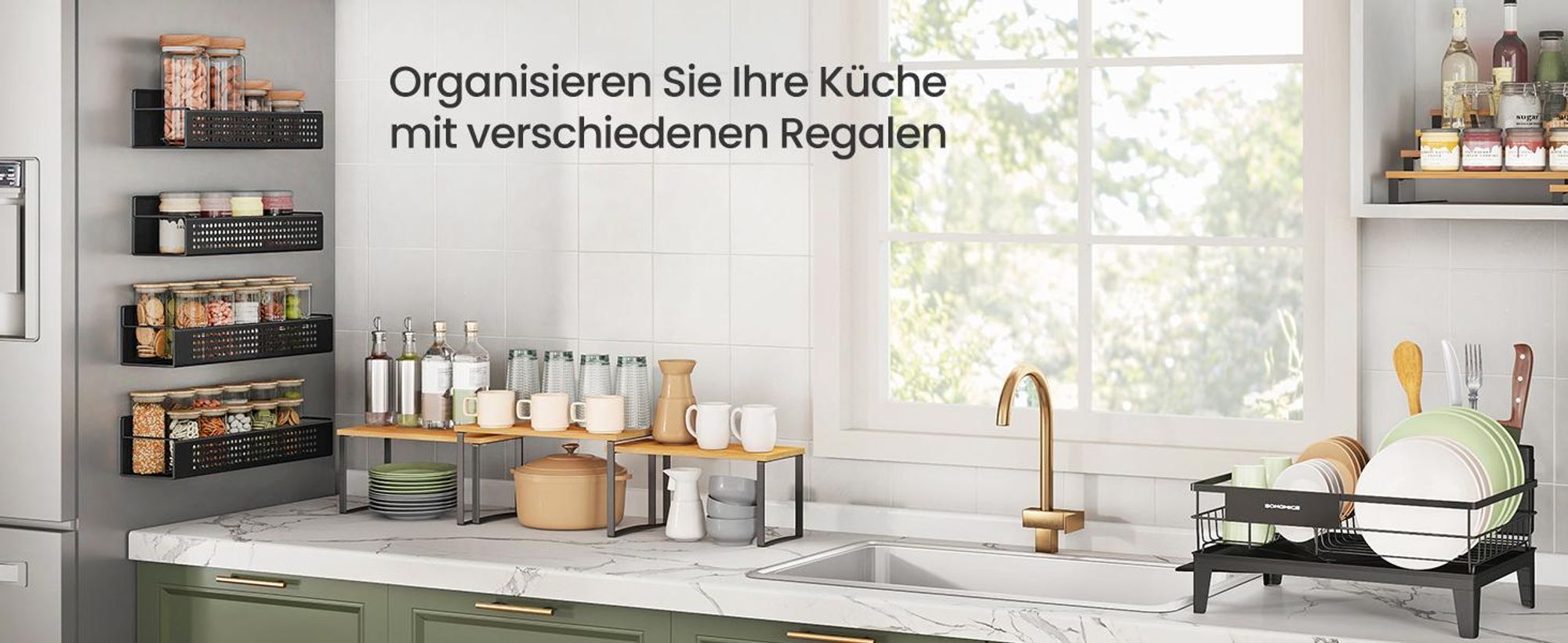 Gewürzregal magnetisch, 4er Set, 2 große und 2 kleine Regale, Magnetregal ohne Bohren, Kühlschrank