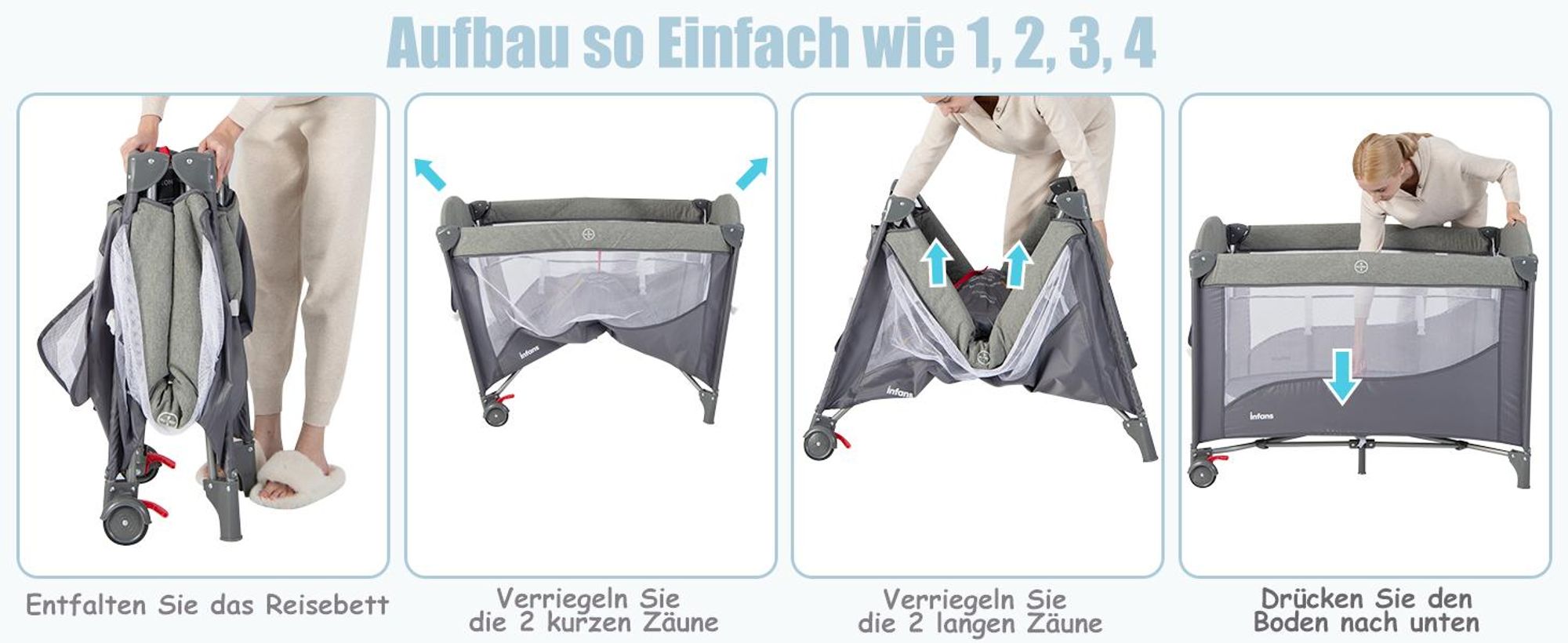 Reisebett mit Matratze, 5 in 1 Beistellbett Baby mit Rollen & Wickelauflage & Spieluhr, 110×76cm Babybett mit Tragetasche, Stubenwagen für Neugeborene & Baby (Bunt)