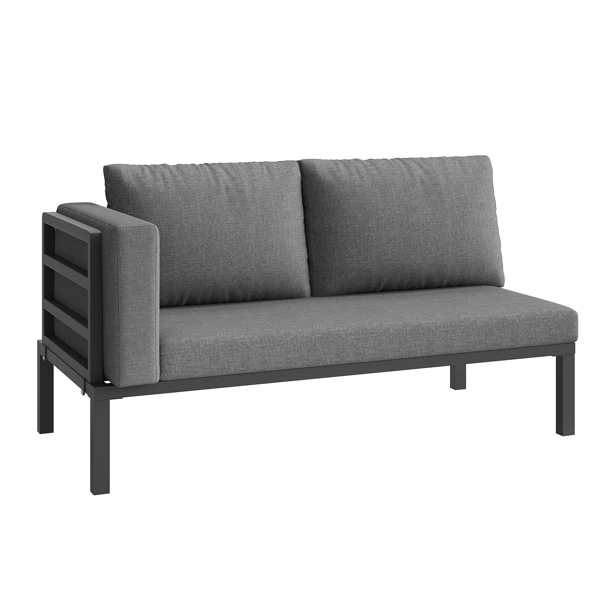 Flieks Gartenlounge-Set 7-tlg für 6-8 Personen, Gartenmöbelset mit Glastisch, Balkonmöbelset aus Eisengestell mit Abnehmbaren Kissen, Garnitur Grau